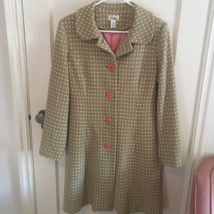 Pink, green, and cream midi length Lilly Pulitzer wool swing coat: size 6–EUC!